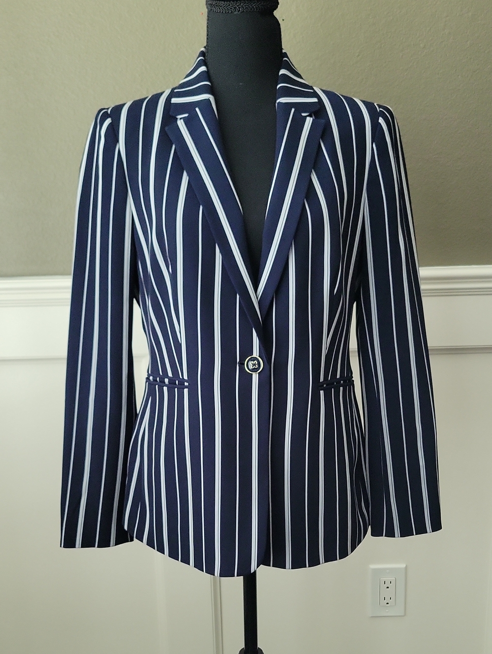 Tommy Hilfiger Navy and Gray Vertical Stripe Blazer